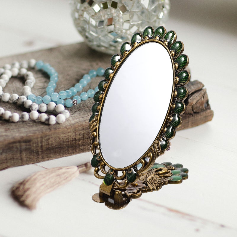 Vintage Metal Handle Mirror Lady Portable Mirror Cosmetic Mirror Foldable Mirror - Image 3