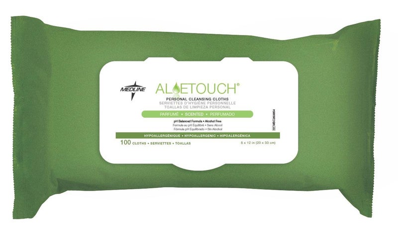 Medline Medline FitRight Aloe Personal Wipes, 8 x 10 Inches, Scented, Soft Pack with Flip Top Lid, Pack of 100