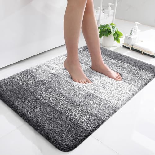 OLANLY Bathroom Rugs Mat 36x24 Extra Soft Absorbent Microfiber Bath Rugs Rubber Backing Quick Dry Machine Washable Bath Mats for Bathroom Floor Tub Shower and Home Decor Accessories Grey