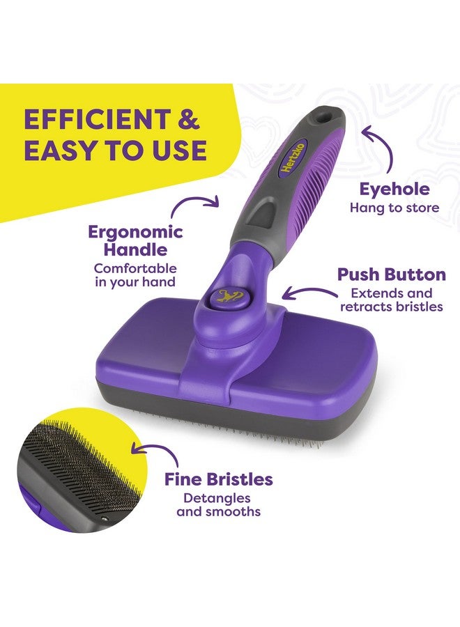 Hertzko SelfCleaning Dog & Cat Slicker Brush For Pets With Long Or Short Hair, Dog Brush For Shedding Short Hair, Cat & Dog Grooming Brush, Cat Comb, Dog Comb, Deshedding Dog Brush  Purple - Image 3