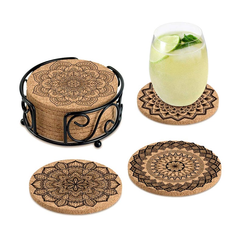Coasters for Drinks Absorbent Cork Coasters with Holder Housewarming Gifts for New Home Present for FriendsLiving Room DecorApartment Decor