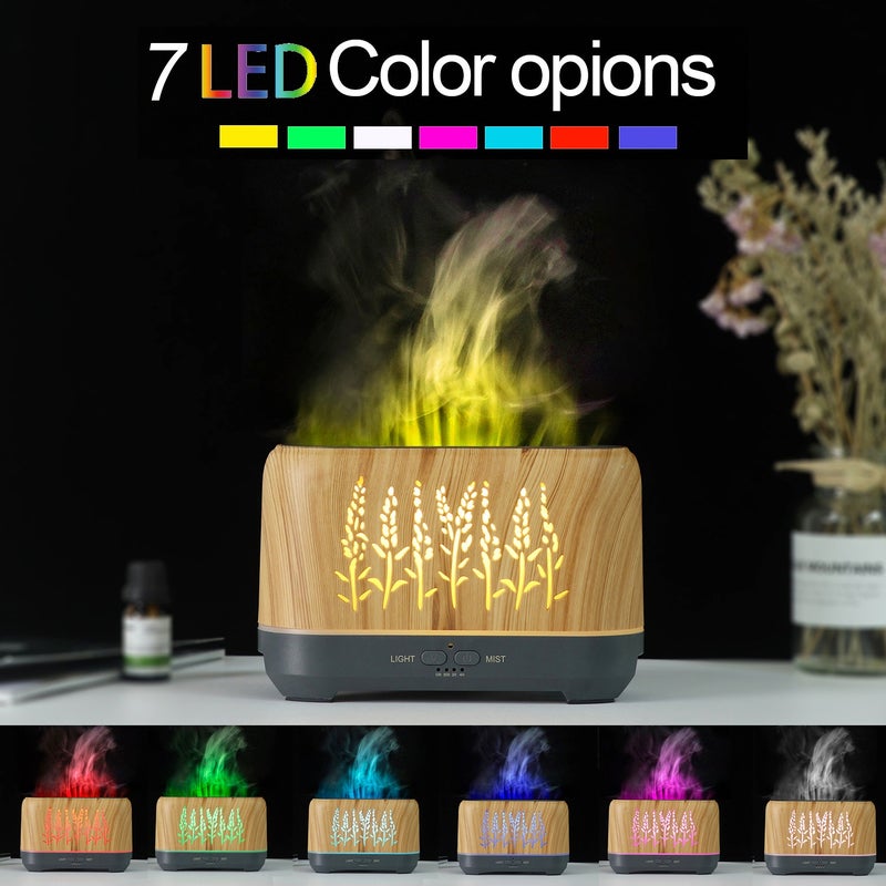 1689 Dark Wood Grain Colorful Light Humidifier with Flame Effect, 200ml, UK Standard