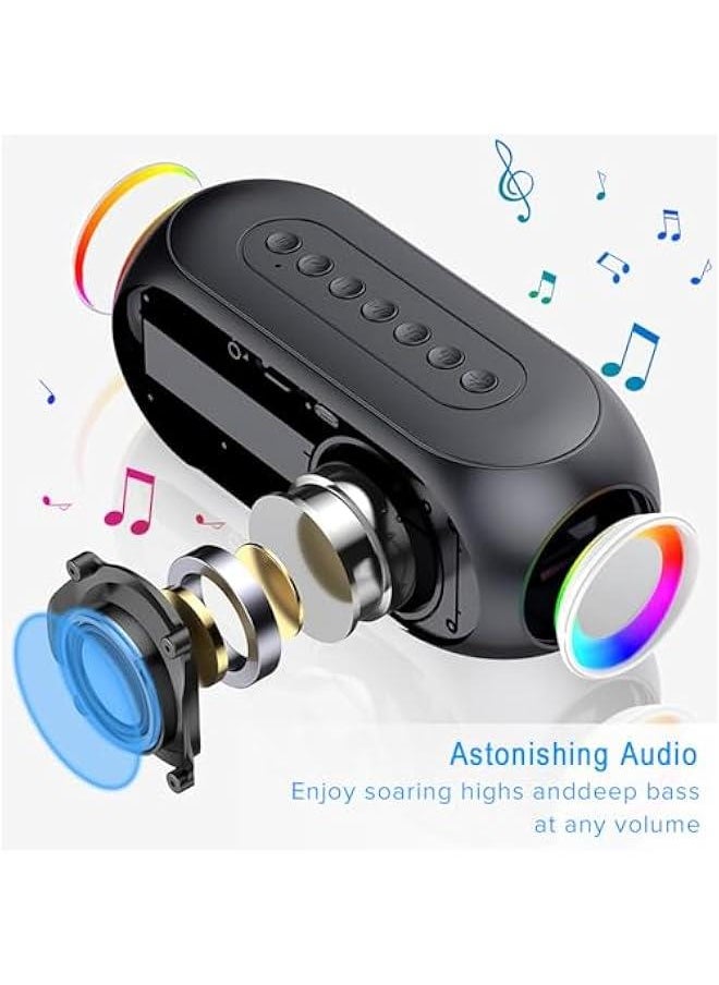 FYLX - Portable Bluetooth Speakers Wireless Stereo Pairing Bluetooth Speaker Mirror LED Display Bluetooth 5 with HandsFree Playback Portable DesignSmall Speaker for TravelOutdoorsParty Black - Image 1