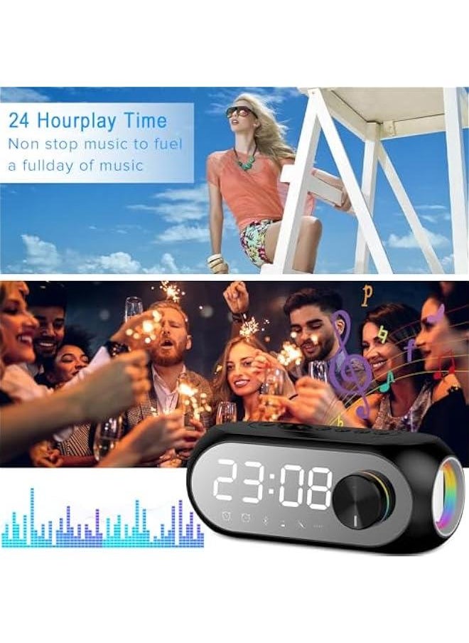 FYLX - Portable Bluetooth Speakers Wireless Stereo Pairing Bluetooth Speaker Mirror LED Display Bluetooth 5 with HandsFree Playback Portable DesignSmall Speaker for TravelOutdoorsParty Black - Image 1