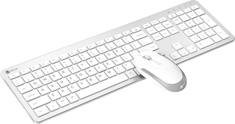 iClever Custom sizing alternatives Wireless Keyboard and Mouse, GK08 White Keyboard Mouse Combo, Ergonomic, Quiet, Full Size Design with Number Pad, 2.4G Connection for Mac, Windows and Computer Daily universal pick - Image 1
