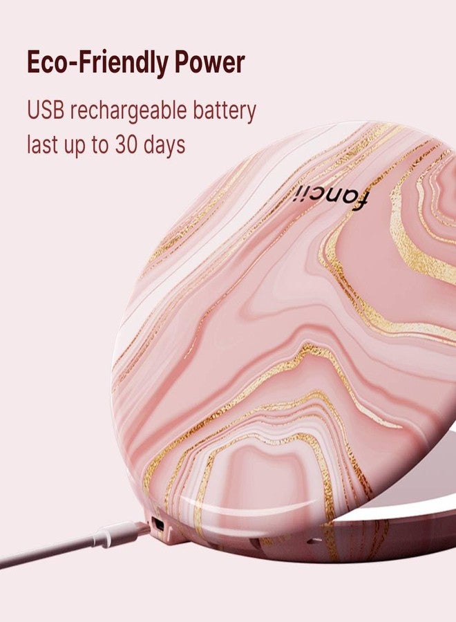 Fancii Taylor LED Lighted Travel Makeup Mirror, Rechargeable, 10x /1x Magnifying, Tru-Glow Lighting System, XL Large 5” Wide | Compact Mirror for Purses (Marble Rose) - Image 3