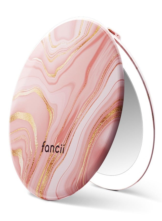 Fancii Taylor LED Lighted Travel Makeup Mirror, Rechargeable, 10x /1x Magnifying, Tru-Glow Lighting System, XL Large 5” Wide | Compact Mirror for Purses (Marble Rose) - Image 1