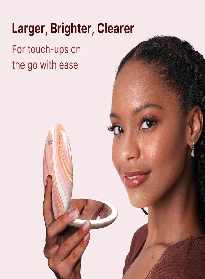 Fancii Taylor LED Lighted Travel Makeup Mirror, Rechargeable, 10x /1x Magnifying, Tru-Glow Lighting System, XL Large 5” Wide | Compact Mirror for Purses (Marble Rose) - Image 2