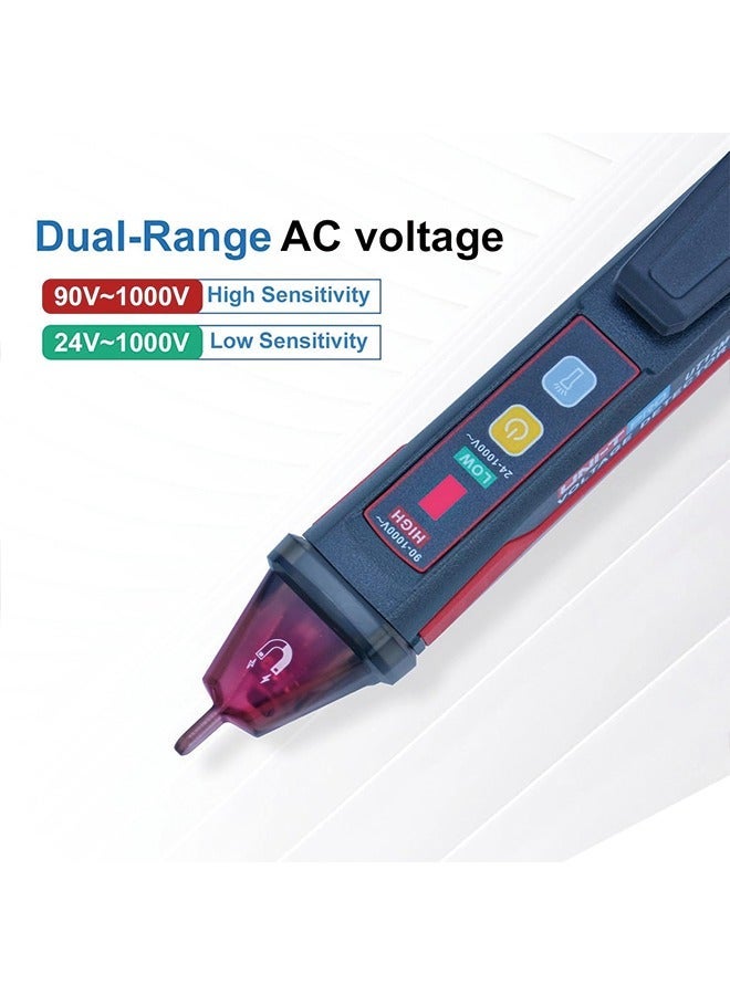 UNI-T Non-Contact AC Voltage Tester Pen, 24V-1000V Volt Detector Pen, Dual Range Live/Null Wire Tester Circuit Tester with LCD Display, Buzzer Alarm, Flashlight (UT12M) - Image 2