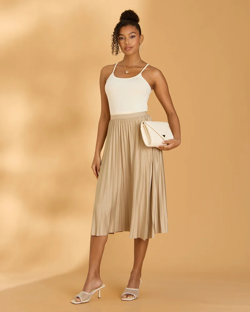 Redtag Women Cream Plain Strappy Vest