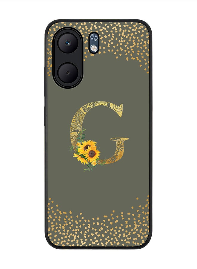 Stylizedd For Oppo A5x 5G / A5x 4G Case,Slim fit Camera Protection, Shockproof Thin Phone cover  - Custom Floral Monogram - G  (Olive Green )