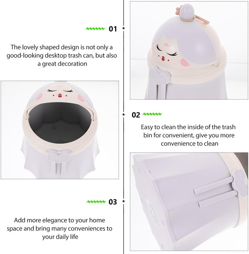 EVVIX Kawaii Toilet Trash Can with Lid, Cute Cartoon Toilet Dustbin, Disposable Trash Container for Bathroom, Kitchen, Bedroom, Purple - Image 3