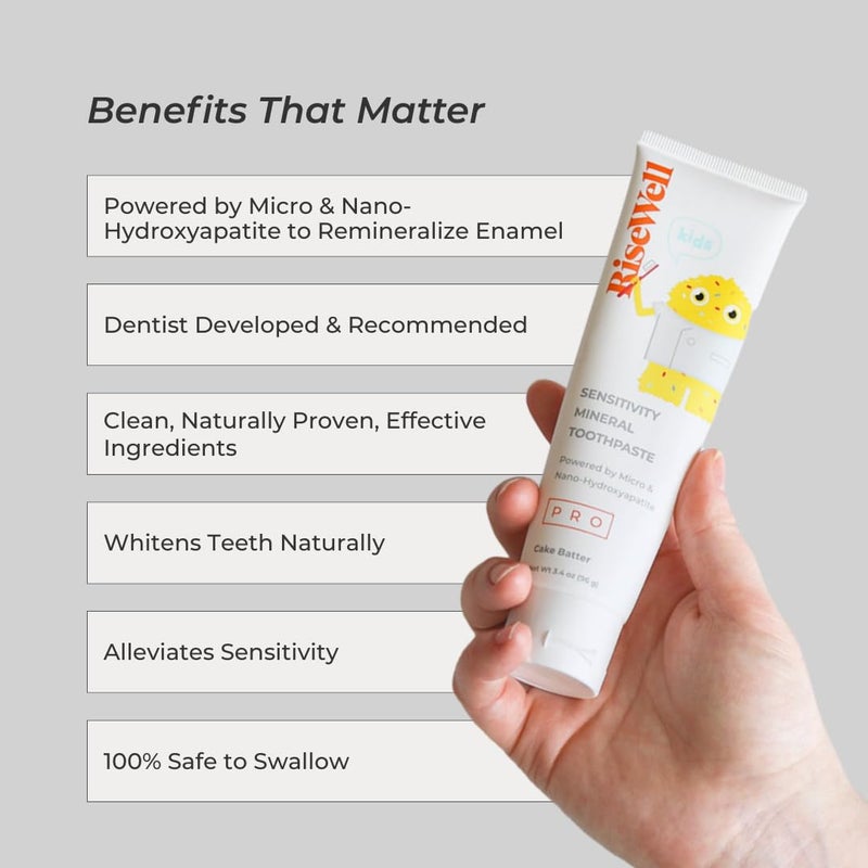RiseWell PRO Kids Mineral Toothpaste - Micro & Nano Hydroxyapatite Toothpaste Kids - Made in USA, No Added Fluoride, Safe to Swallow & Dentist Developed for Remineralized Teeth (Cake Batter Flavor) - Image 3