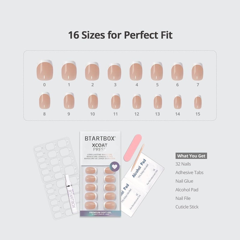 BTArtbox French Tip Press on Nails - Press on Nails Short, No Fade Out Fake Nails with Nail Glue, Seamless Fit Soft Gel Glue on Nails in 15 Sizes Nail Kit, Classic White Water rust proof - Image 5
