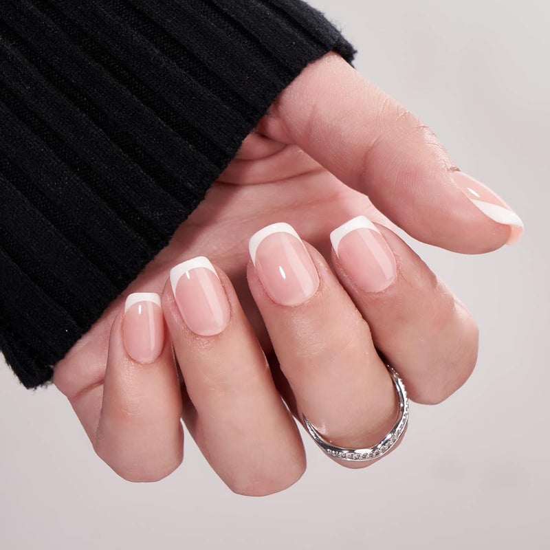 BTArtbox French Tip Press on Nails - Press on Nails Short, No Fade Out Fake Nails with Nail Glue, Seamless Fit Soft Gel Glue on Nails in 15 Sizes Nail Kit, Classic White Water rust proof - Image 2