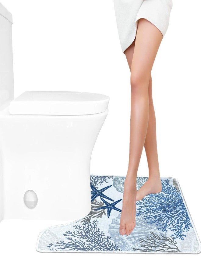 BBSET Blue Coastal U Shaped Toilet Rugs Washable 24"x20", Sea Beach Scalloped Contour Bath Mats for Bathroom Non Slip, Microfiber Absorbent Starfish Bath Mats (Sea) - Image 2