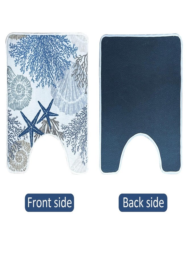 BBSET Blue Coastal U Shaped Toilet Rugs Washable 24"x20", Sea Beach Scalloped Contour Bath Mats for Bathroom Non Slip, Microfiber Absorbent Starfish Bath Mats (Sea) - Image 3