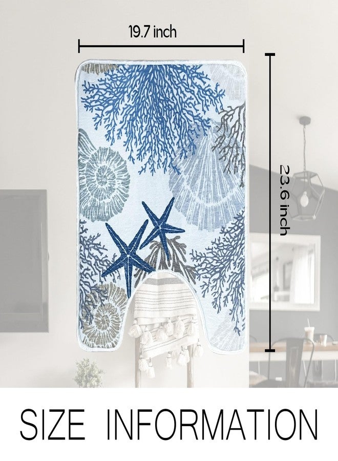 BBSET Blue Coastal U Shaped Toilet Rugs Washable 24"x20", Sea Beach Scalloped Contour Bath Mats for Bathroom Non Slip, Microfiber Absorbent Starfish Bath Mats (Sea) - Image 5