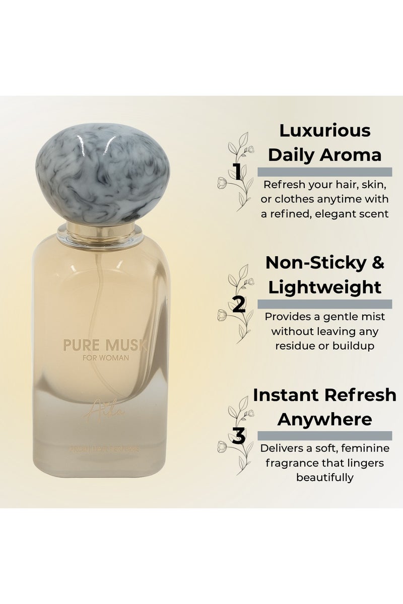 ايكا عطر أيكا ٥٠ مل برائحة المسك النقي للنساء، عطر يدوم طويلاً للجسم والشعر، عطر خالٍ من الكحول للنساء برائحة المسك الأبيض، ونفحات البودرة الناعمة والمنعشة. - Image 2