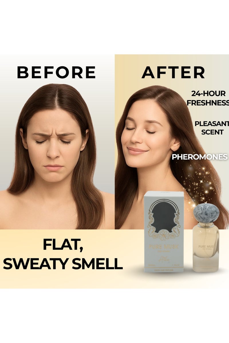 ايكا عطر أيكا ٥٠ مل برائحة المسك النقي للنساء، عطر يدوم طويلاً للجسم والشعر، عطر خالٍ من الكحول للنساء برائحة المسك الأبيض، ونفحات البودرة الناعمة والمنعشة. - Image 5