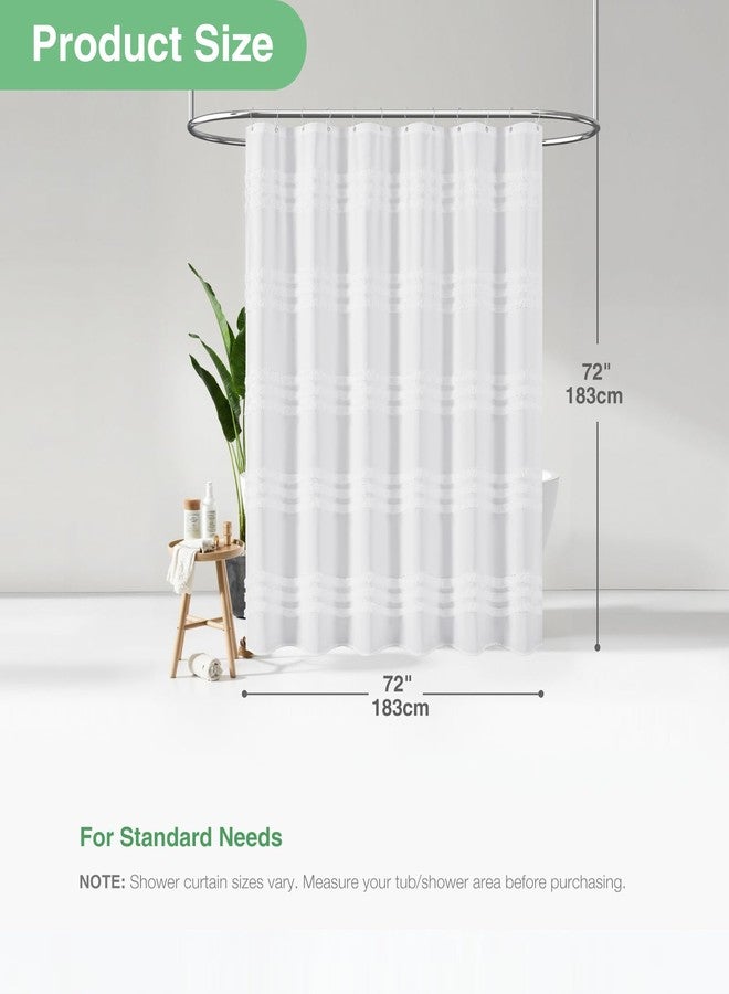 Dynamene Extra Long Shower Curtains - 72 x 84 Inches Long Textured Tufted Chenille Striped Fabric Bathroom Shower Curtain, Tall Modern Shabby Chic Waterproof Cloth Shower Curtain Set with Hooks, White - Image 4