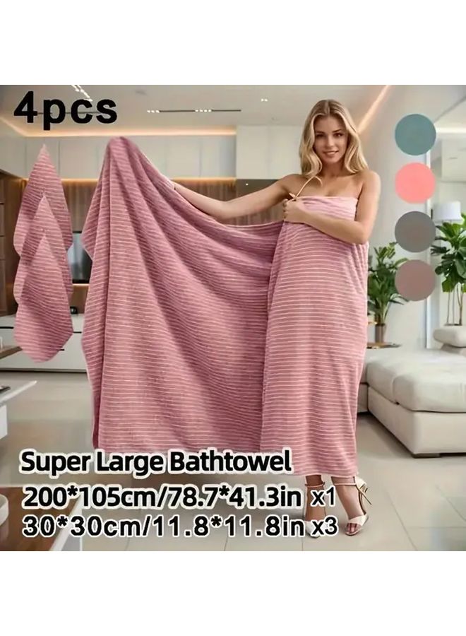 4 Piece Oversized Bath Towel Set Grey Quick Dry Lint Free Includes Body Wrap Hand Towel Head Wrap - Image 2