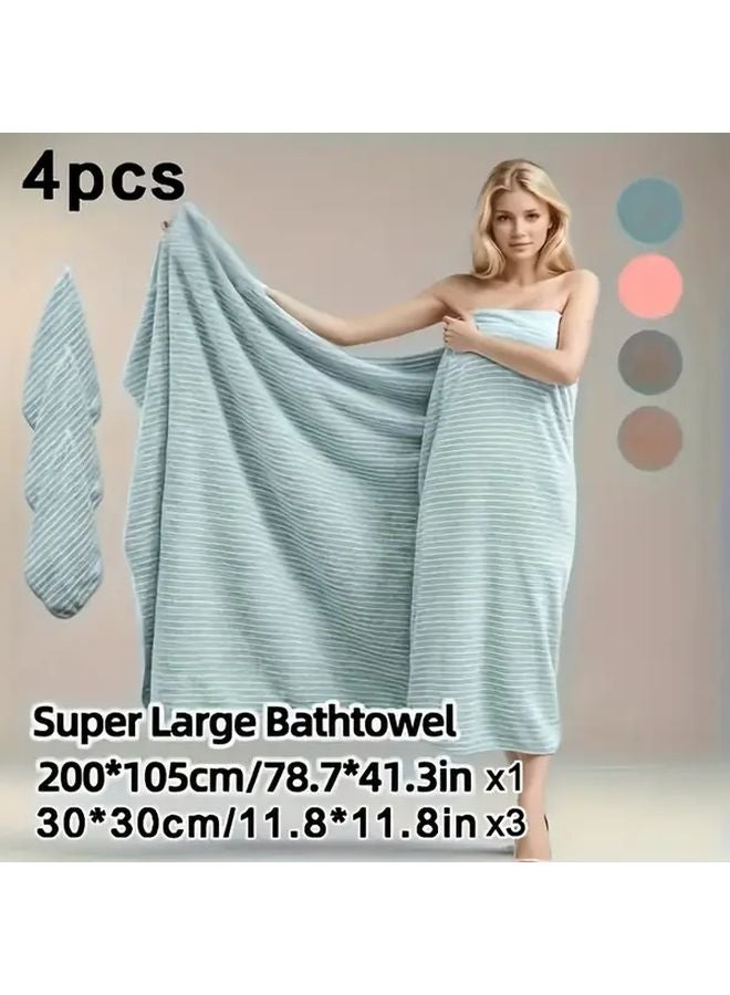 4 Piece Oversized Bath Towel Set Grey Quick Dry Lint Free Includes Body Wrap Hand Towel Head Wrap - Image 5