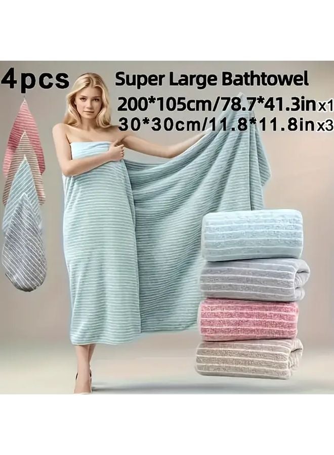 4 Piece Oversized Bath Towel Set Grey Quick Dry Lint Free Includes Body Wrap Hand Towel Head Wrap - Image 4