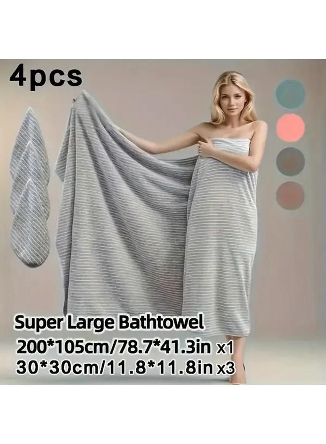 4 Piece Oversized Bath Towel Set Grey Quick Dry Lint Free Includes Body Wrap Hand Towel Head Wrap - Image 1