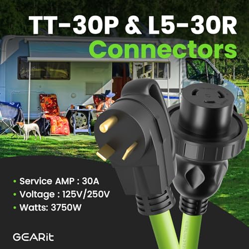 GEARit 20-Amp RV Power Extension Cord,125-Volt, 3-Prong, NEMA TT-30P to L5-30R, Twist Locking Adapter, 10/3 STW 10AWG Gauge 3C, RV, Trailer, Camper, ETL Listed, 75 Feet (22.8 Meters) - Image 4