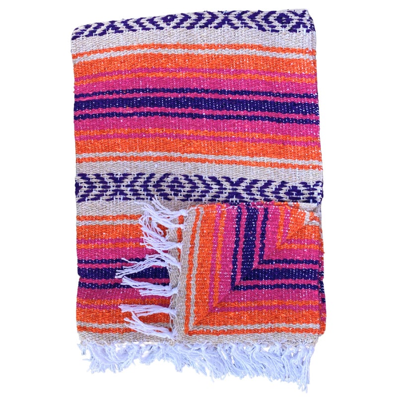 Del Mex Classic Mexican Blanket, Large Authentic Woven Falsa Throw (70"x50"), Artisan Southwest DÃ©cor for Beach, Yoga, Outdoors (Pink/Orange) - Image 5