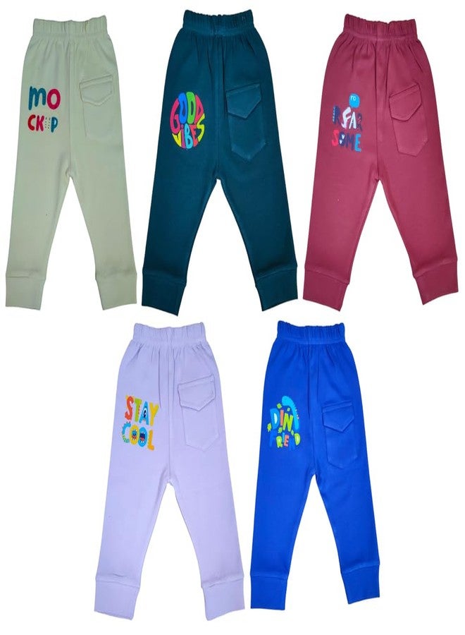 RCW Kids Baby Pants Cotton Pajama with Back Pocket Multicolor Soft Lower Payjama Leggings Regular Fit Bottom Ribs Pajama Comfortable Sleepwear Lounge Pant Pant for Boys & Girls (Set of 5) (1-2 Year) - Image 2