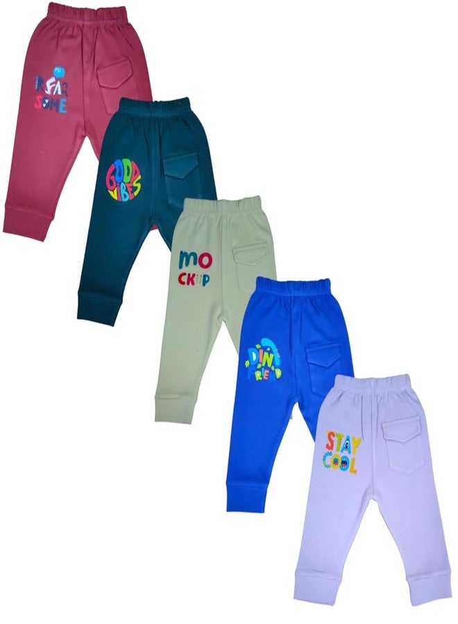 RCW Kids Baby Pants Cotton Pajama with Back Pocket Multicolor Soft Lower Payjama Leggings Regular Fit Bottom Ribs Pajama Comfortable Sleepwear Lounge Pant Pant for Boys & Girls (Set of 5) (1-2 Year) - Image 1