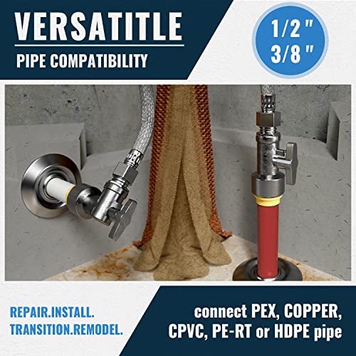 SUNGATOR 1/2" Shut Off Valve, 10 Each Straight Stop and Angle Stop Shutoff, 1/2 x 3/8 Inch Compression, No Lead Brass Push Pex Valve for PEX Pipe, Copper, CPVC, with 1 Disconnect Clip, Pack of 20 - Image 4