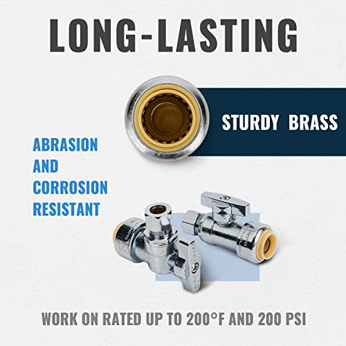 SUNGATOR 1/2" Shut Off Valve, 10 Each Straight Stop and Angle Stop Shutoff, 1/2 x 3/8 Inch Compression, No Lead Brass Push Pex Valve for PEX Pipe, Copper, CPVC, with 1 Disconnect Clip, Pack of 20 - Image 3
