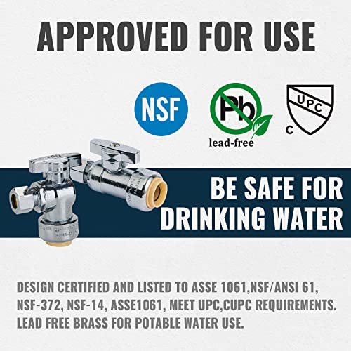 SUNGATOR 1/2" Shut Off Valve, 10 Each Straight Stop and Angle Stop Shutoff, 1/2 x 3/8 Inch Compression, No Lead Brass Push Pex Valve for PEX Pipe, Copper, CPVC, with 1 Disconnect Clip, Pack of 20 - Image 2