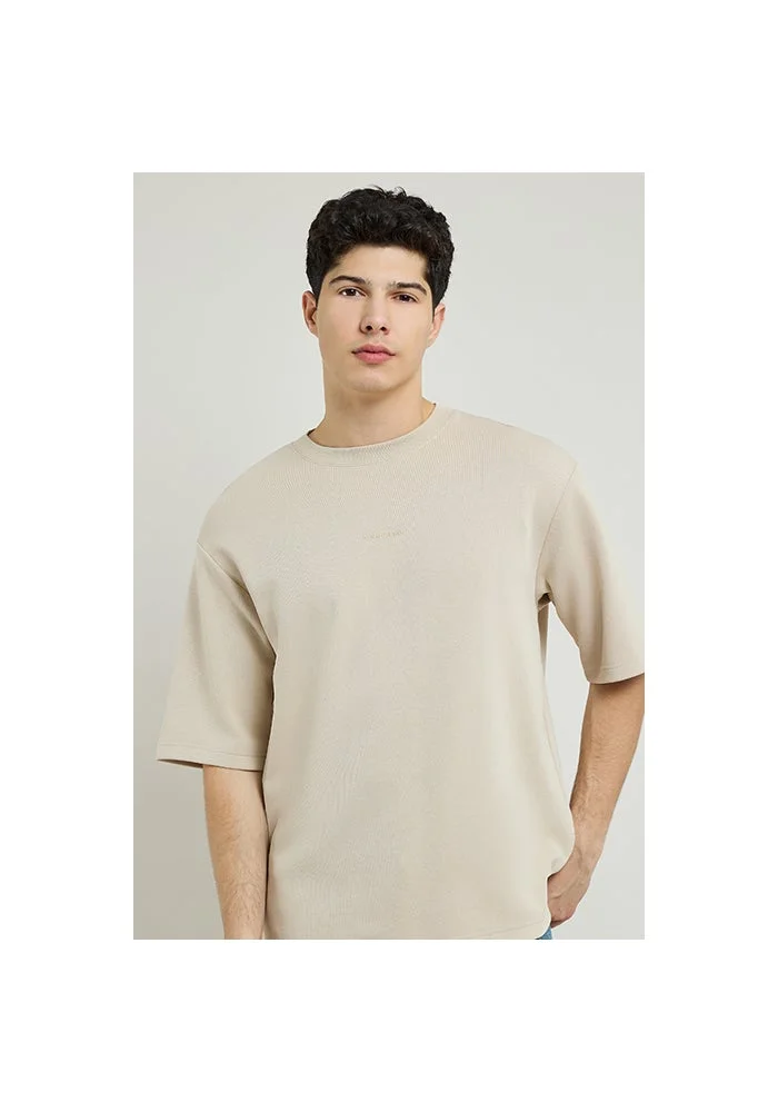 أر أند بي Solid T-Shirt with Crew Neck and Short Sleeves