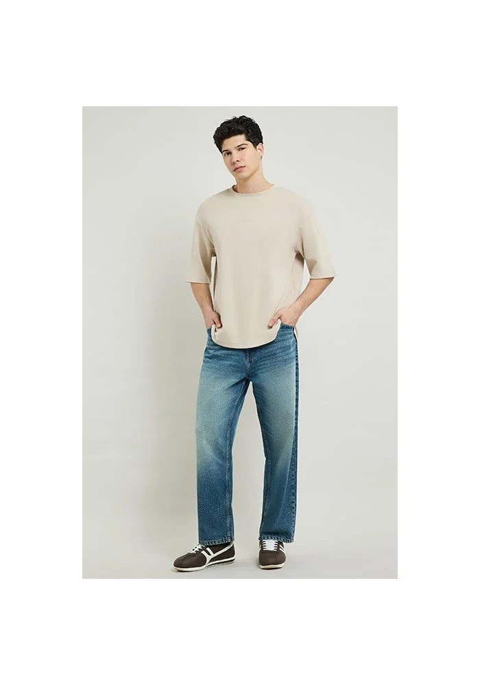أر أند بي Solid T-Shirt with Crew Neck and Short Sleeves
