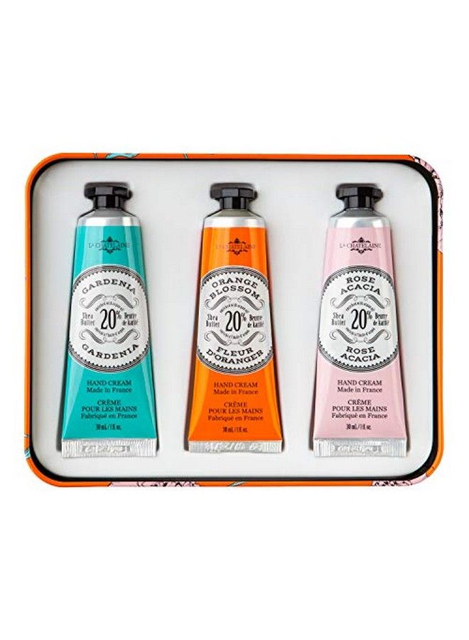 La Chatelaine Hand Cream Trio Tin Gift Set ; Plantbased ; Made In France With 20% Organic Shea Butter (Gardenia Orange Blossom (Or Cinnamon Orange) And Rose Acacia) 3 X 1 Fl Oz - Image 3