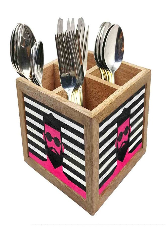 Nutcase Wooden Cutlery Stand Holder Silverware Caddy Spoons Forks Knives Organizer for Dining Table & Kitchen -Made in India-Spoons NOT Included - Dude - Image 1