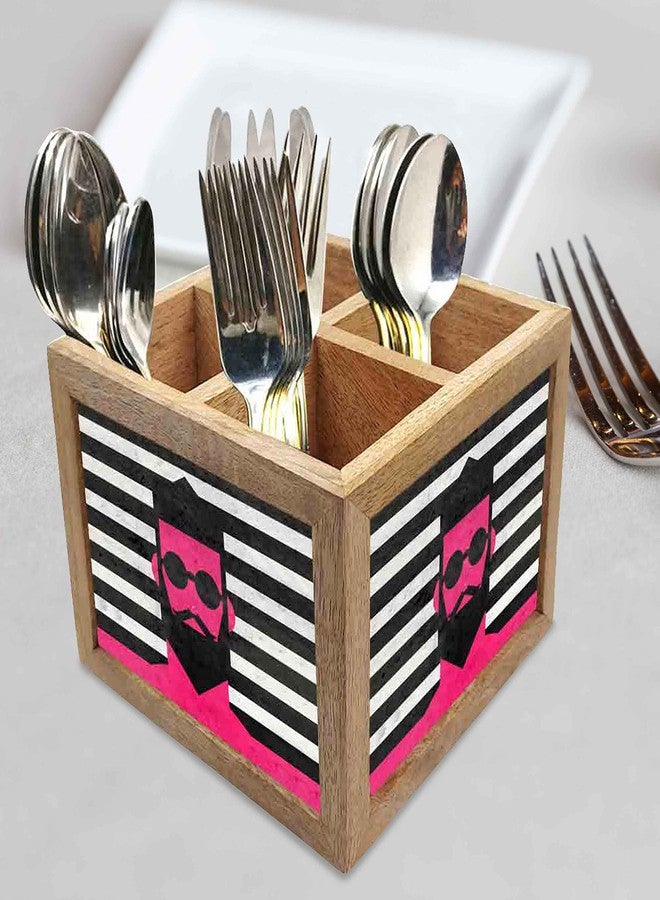Nutcase Wooden Cutlery Stand Holder Silverware Caddy Spoons Forks Knives Organizer for Dining Table & Kitchen -Made in India-Spoons NOT Included - Dude - Image 2