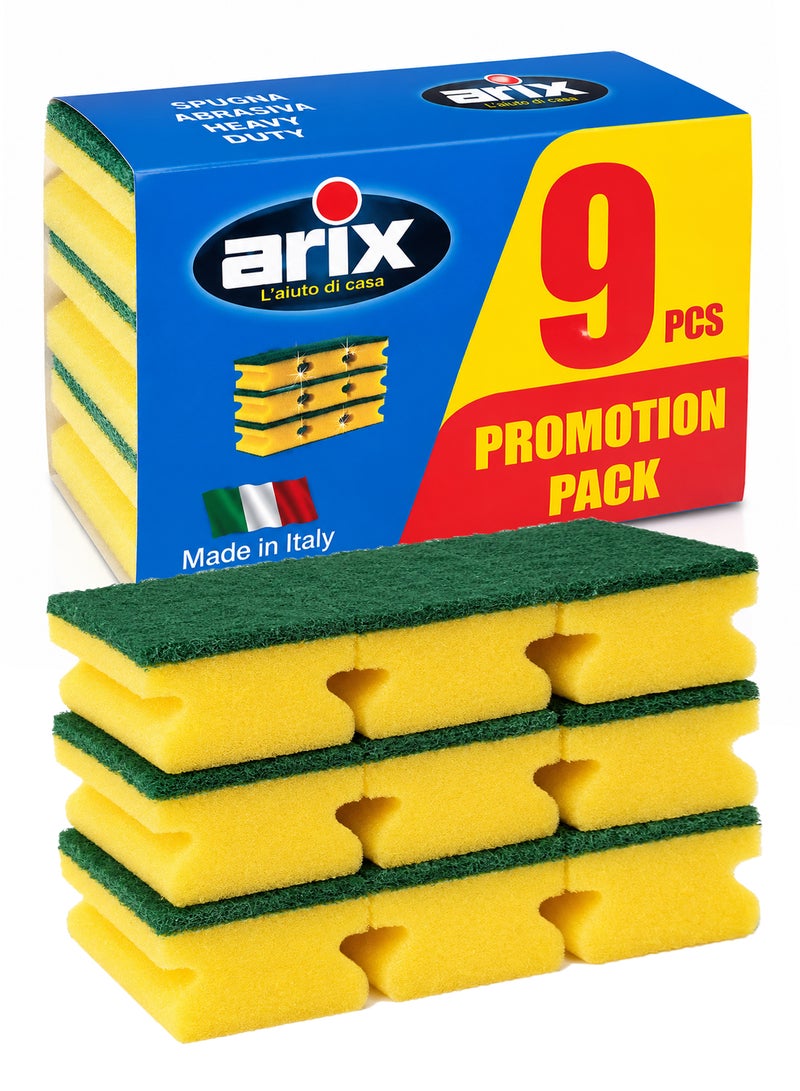 Arix Grip Heavy-Duty Scouring Sponge 9-pcs – Easy-Grip Cleaning Sponges for Pots, Grills & Tough Kitchen Cleaning Tasks