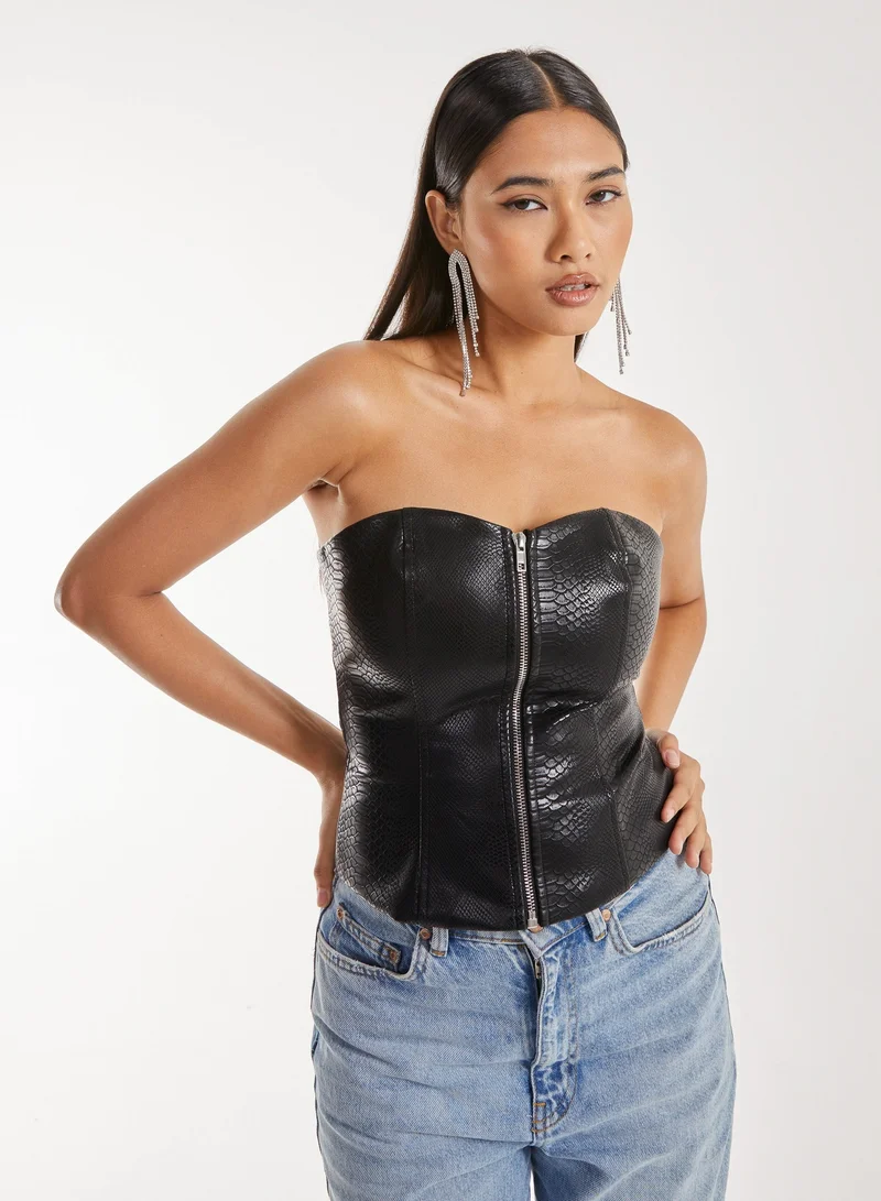 Pink Vanilla Snake PU Lace Up Corset Top