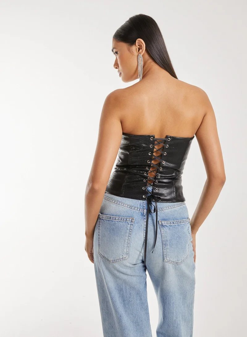 Pink Vanilla Snake PU Lace Up Corset Top