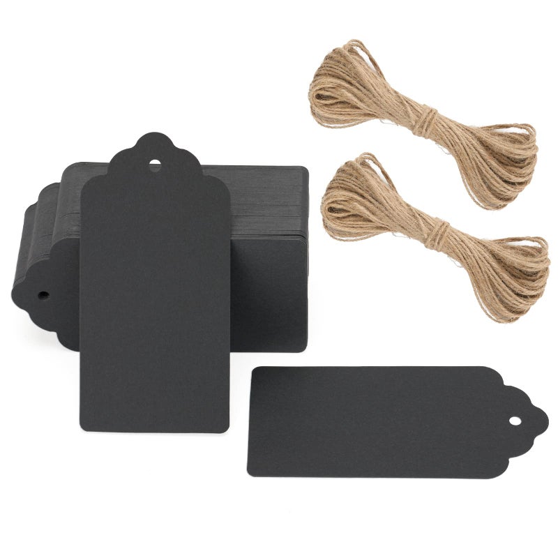 g2plus Kraft Paper Tags, 2'' x 4'' Paper Gift Tags with Twine for Arts and Crafts, Wedding Christmas Thanksgiving and Holiday-100PCS (Black) - Image 1