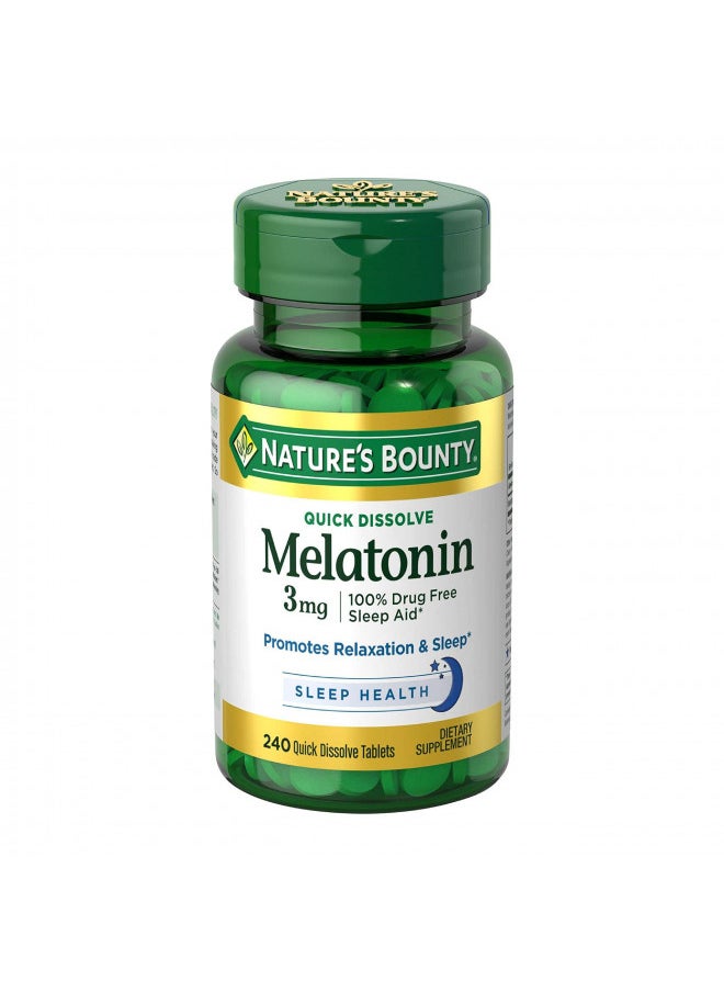 NATURE'S BOUNTY - Natures Bounty Melatonin 3Mg 100% Drug Free Sleep Aids For Adults Supports Relaxation And Sleep 240 C - Image 1