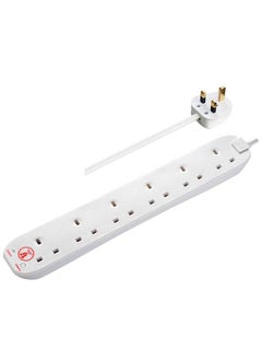 MASTERPLUG Masterplug Six Socket Power Surge Protected Extension Lead, 2 Meters, White, 2 Years Warranty, 75 years old British Brand  - Image 1