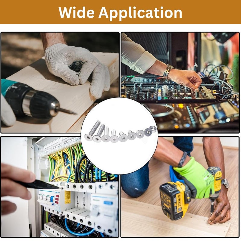 GENERASIS مجموعة براغي ألين ذات الرأس الغاطس CSK – أحجام M3 M4 M5 M6 – براغي ألين ذات رأس مسطح من الفولاذ المقاوم للصدأ 304 مع صواميل سداسية، وغسالات ومفاتيح ألين – مجموعة كاملة من 286 قطعة ذات خيوط كاملة - Image 5