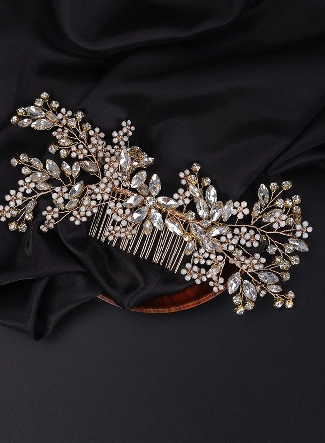 Denifery Gold Bride Crystal Wedding Hair Comb Silver Rhinestone Bridal Side Comb Opal Hair Piece Flower Wedding Hair Accessories for Women and Girls - Image 5