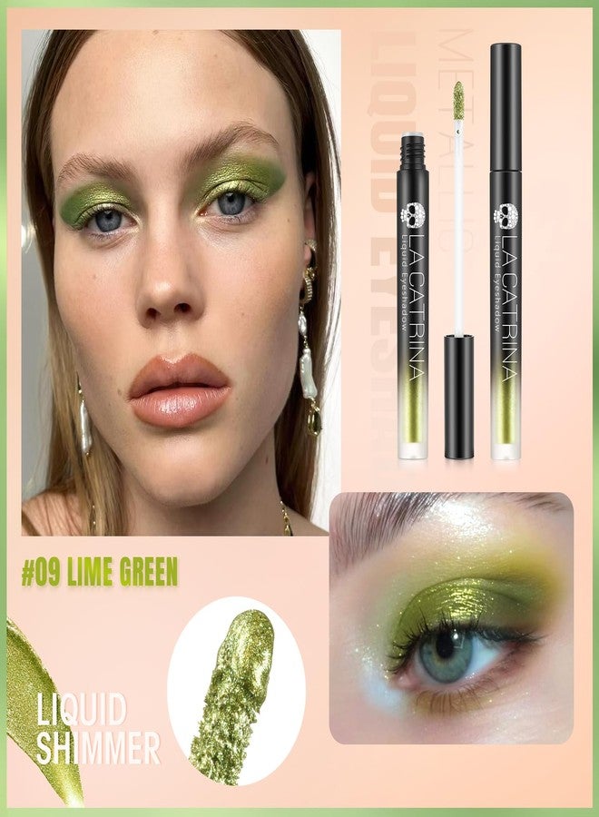 La Catrina Bright Green Metallic Liquid Eyeshadow, High Impact Sparkle Green Eyeshadow for Blue Eyes, Long Lasting Quick-Drying Shimmer Eye Shadow Eyeliner Makeup for Daily, Party, Holiday, No Fading, Vegan #09 - Image 2